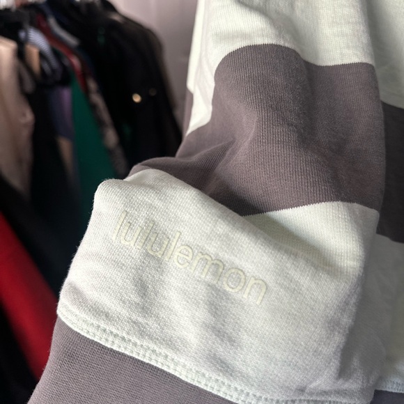 Lululemon Perfectly Oversized Cropped Crew Pack Stripe Grey Sage Kohlrabi Green - Picture 7 of 8